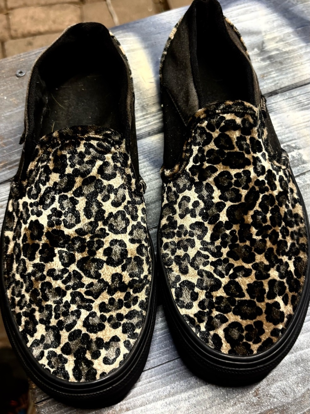 Vans Leopard Print Slip-On Casual Shoes - Black & Tan womens 7.5